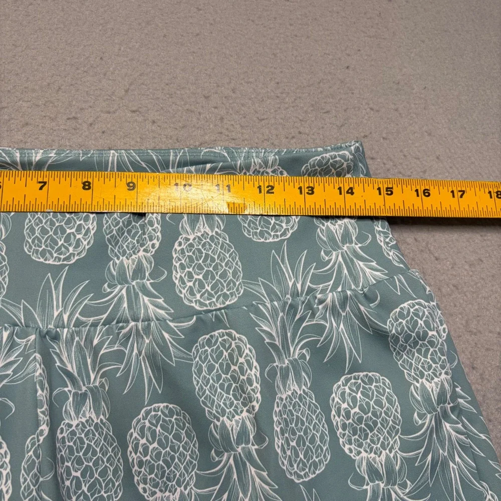 Love Fitness Shorts Women Large Teal Pineapple Print Activewear Running Lined